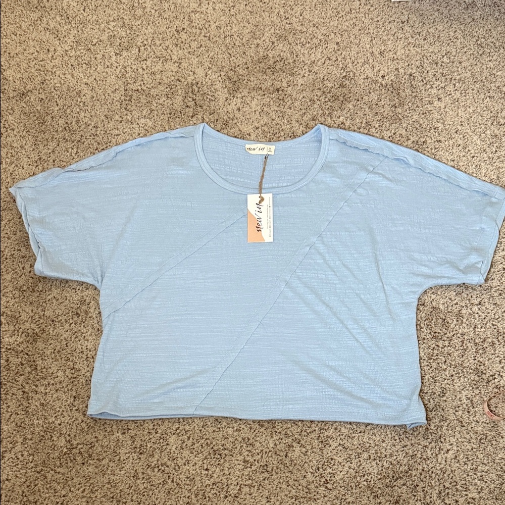 Casual Light Blue Oversize Short Sleeve Top